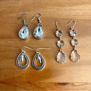 BOGO 3 pairs of dangly hook earrings silver tone and gold tone evening formal